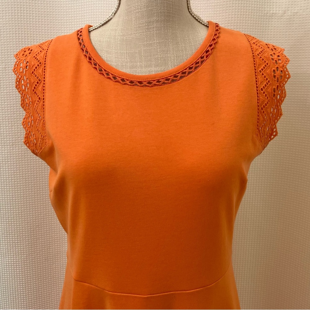 PRICE DROP! Talbots fun orange dress with cute detailed cap sleeves, size SP - Picture 3 of 9